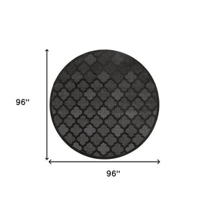 HomeRoots 8' Charcoal and Black Round Trellis Area Rug - Durable, Stylish Design for Indoor & Outdoor Spaces 545226