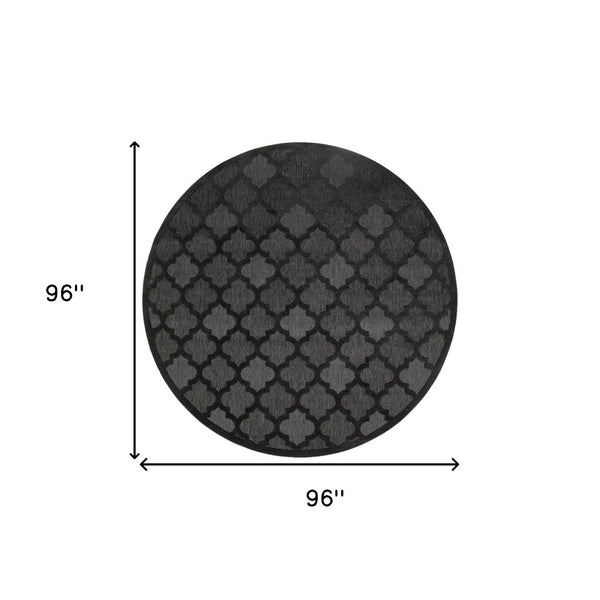 HomeRoots 8' Charcoal and Black Round Trellis Area Rug - Durable, Stylish Design for Indoor & Outdoor Spaces 545226