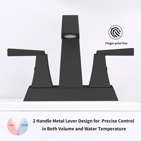 English Elm 2-Handle Matte Black Bathroom Sink Faucet – Modern 4-Inch Centerset With Pop-Up Drain & Supply Lines T3177P277478
