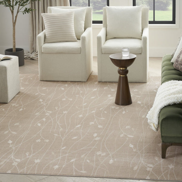 HomeRoots 8' Elegant Beige and Ivory Floral Power Loom Area Rug for Timeless Style in Any Room Decor 8' X 10' 545297