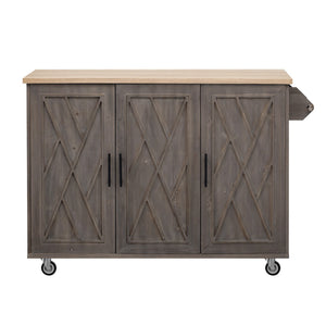 English Elm K&K 51.2"W Geometric Twill Stripe Textured Design Kitchen Island With Drop Leaf, Farmhouse Kitchen Island On Wheels With Internal Storage Rack, Rolling Kitchen Cart With Towel Rack For Kitchen, Brown