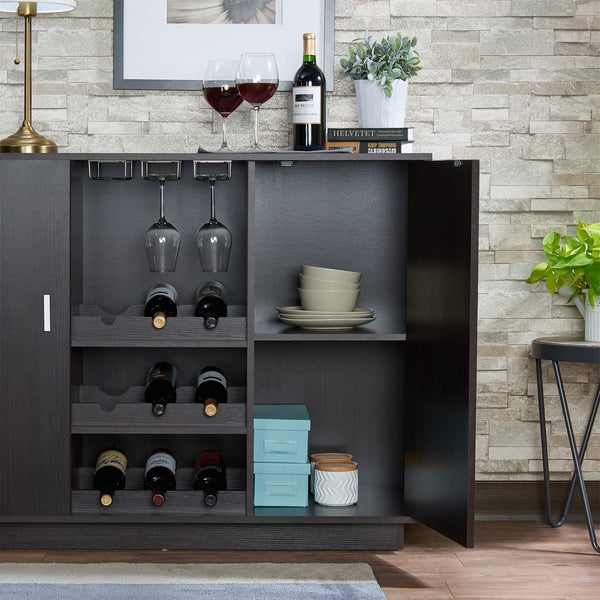 English Elm Hazen Espresso Finish Wine Cabinet II with Stemware Rack & Bottle Storage, Durable Synthetic Wood Elegance B2726P255753