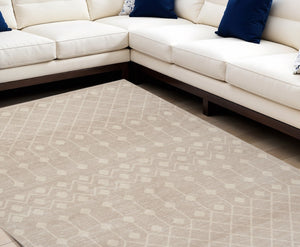 HomeRoots 8' Elegant Beige and Ivory Moroccan Area Rug - Power Loomed for Durable, Easy-Care Style in Any Room 8' X 10' 545300