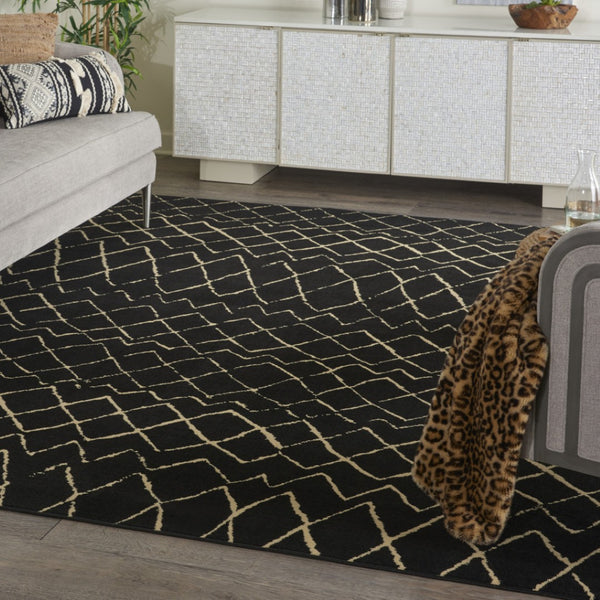 HomeRoots 6' Black and Ivory Abstract Area Rug – Contemporary Distressed Design for Modern Living Spaces 7' X 10' 545302
