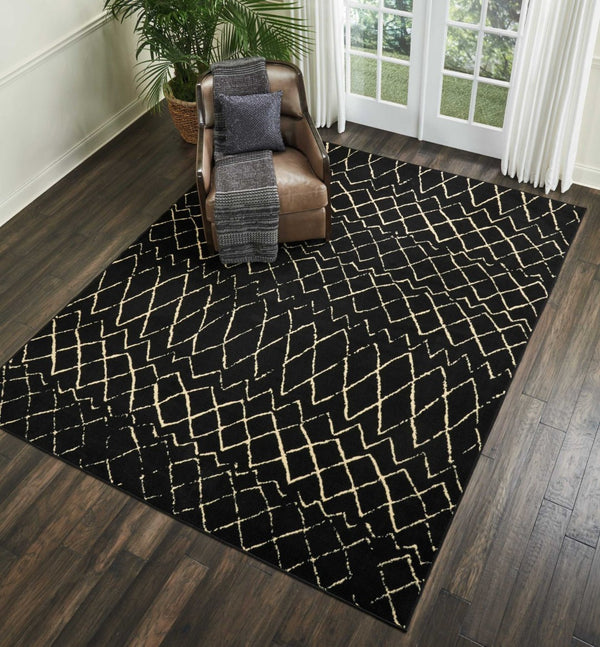 HomeRoots 8' Black and Ivory Abstract Area Rug - Distressed Power Loomed Design for Modern Living Spaces 8' X 10' 545310