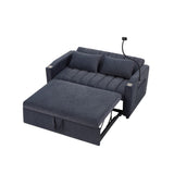 English Elm 55.9" Convertible Sofa Bed Loveseat Sofa With Three Usb Ports, Two Side Pockets, Two Cup Holders and 360°Swivel Phone Holder For Living Room, Blue Grey