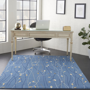 HomeRoots 6' Elegant Blue and Beige Floral Power Loom Area Rug - Timeless Design for Any Room Décor 6' X 9' 545317
