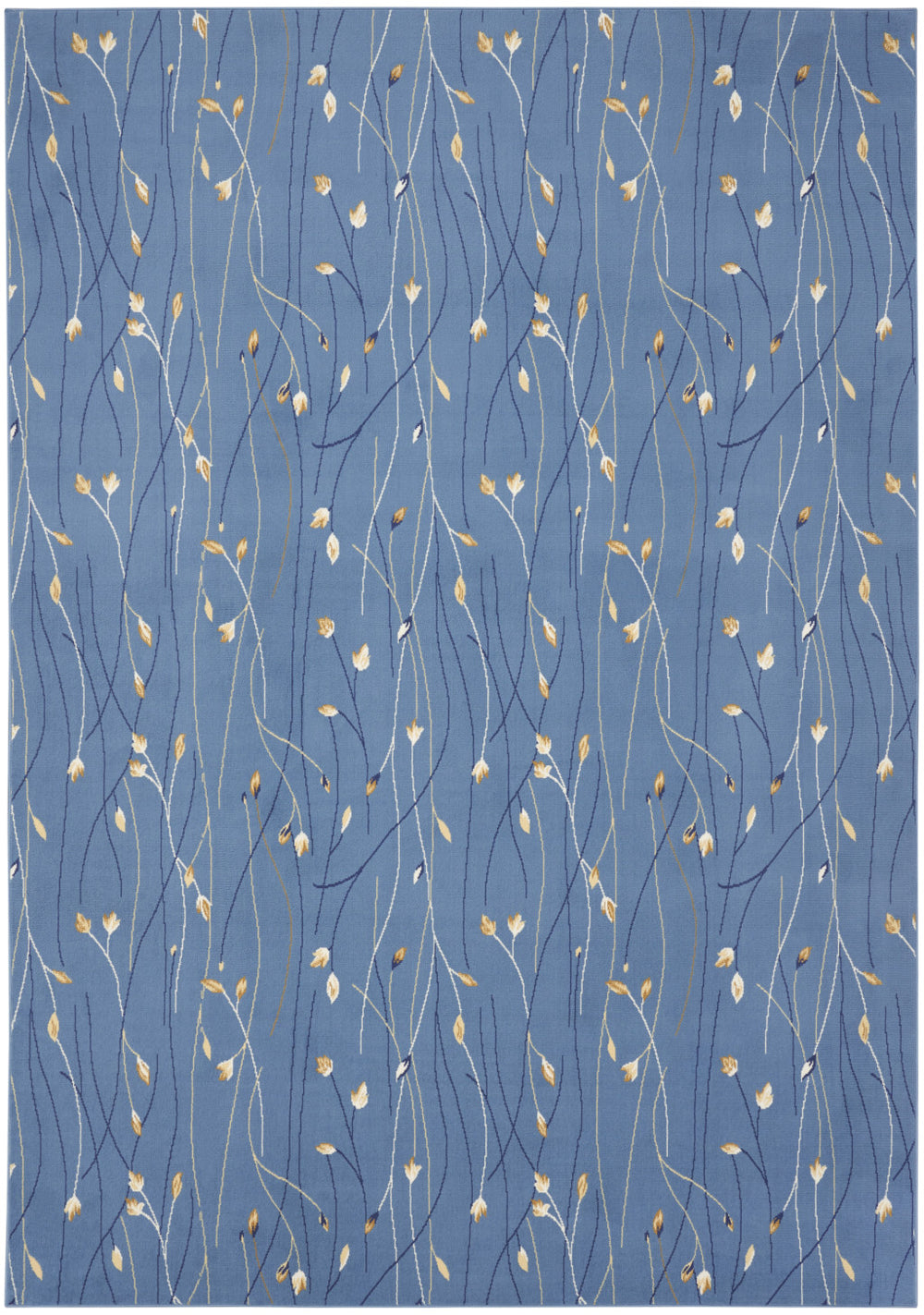 Homeroots 7' X 10' Blue And Beige Floral Power Loom Area Rug  Polypropylene 545318