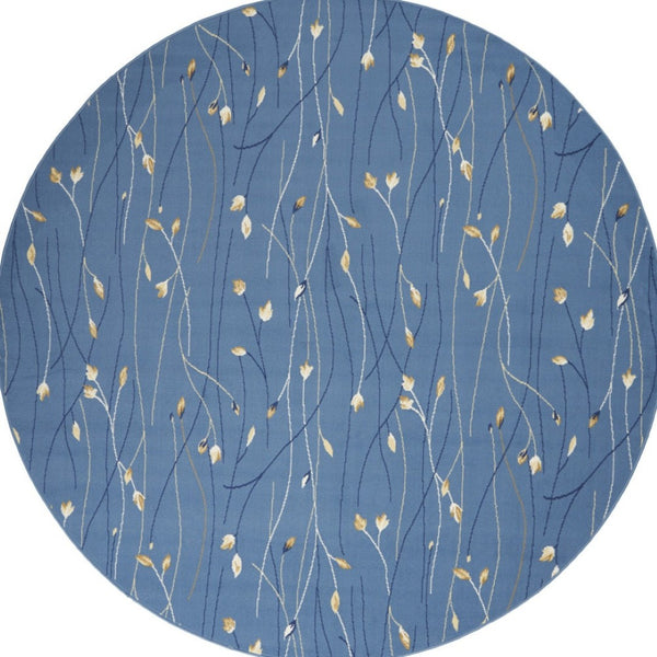 HomeRoots 6' Elegant Blue and Beige Floral Power Loom Area Rug - Timeless Design for Any Room Décor 8' Round 545319