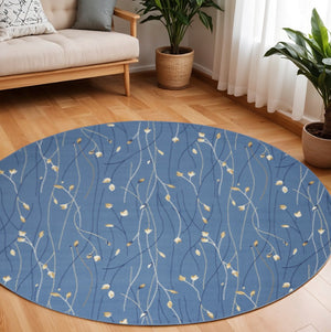 HomeRoots 6' Elegant Blue and Beige Floral Power Loom Area Rug - Timeless Design for Any Room Décor 8' Round 545319