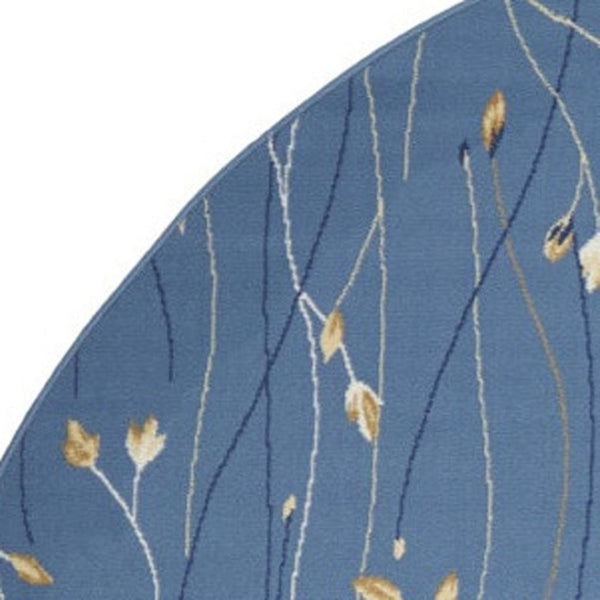 HomeRoots 6' Elegant Blue and Beige Floral Power Loom Area Rug - Timeless Design for Any Room Décor 8' Round 545319