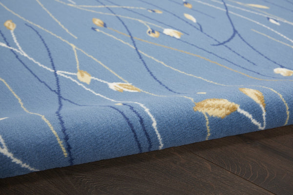 HomeRoots 6' Elegant Blue and Beige Floral Power Loom Area Rug - Timeless Design for Any Room Décor 8' Round 545319