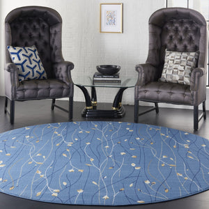 HomeRoots 6' Elegant Blue and Beige Floral Power Loom Area Rug - Timeless Design for Any Room Décor 8' Round 545319
