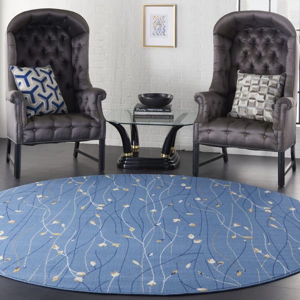 HomeRoots 6' Elegant Blue and Beige Floral Power Loom Area Rug - Timeless Design for Any Room Décor 8' Round 545319