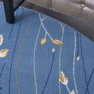 HomeRoots 6' Elegant Blue and Beige Floral Power Loom Area Rug - Timeless Design for Any Room Décor 8' Round 545319