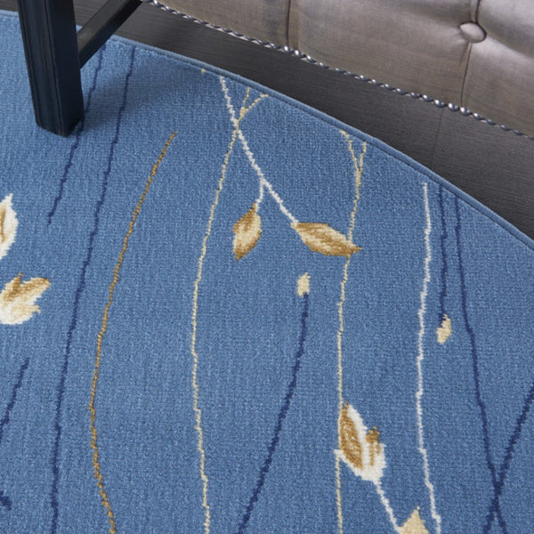 HomeRoots 6' Elegant Blue and Beige Floral Power Loom Area Rug - Timeless Design for Any Room Décor 8' Round 545319