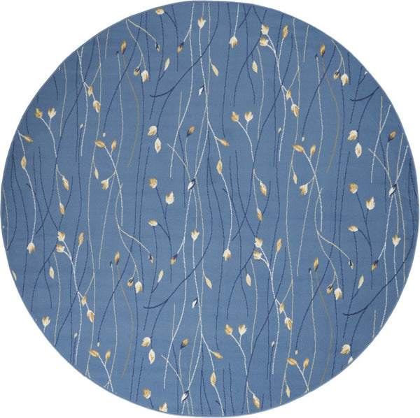 HomeRoots 6' Elegant Blue and Beige Floral Power Loom Area Rug - Timeless Design for Any Room Décor 8' Round 545319