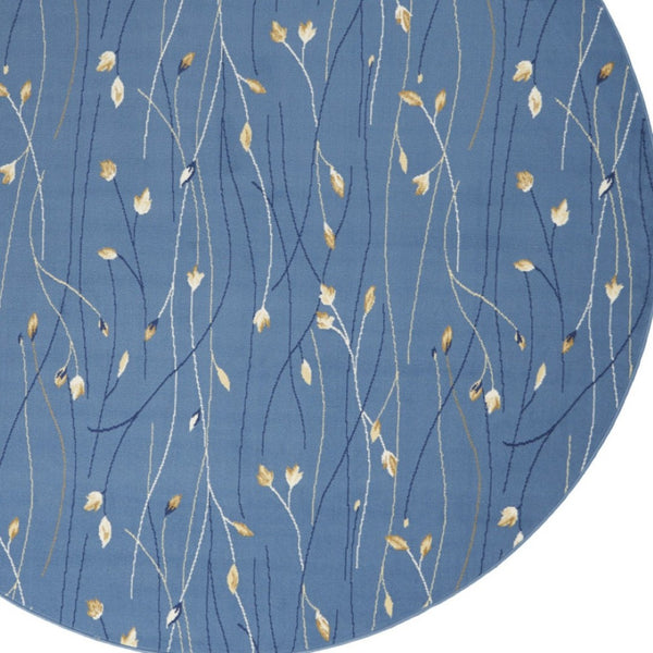 HomeRoots 6' Elegant Blue and Beige Floral Power Loom Area Rug - Timeless Design for Any Room Décor 8' Round 545319