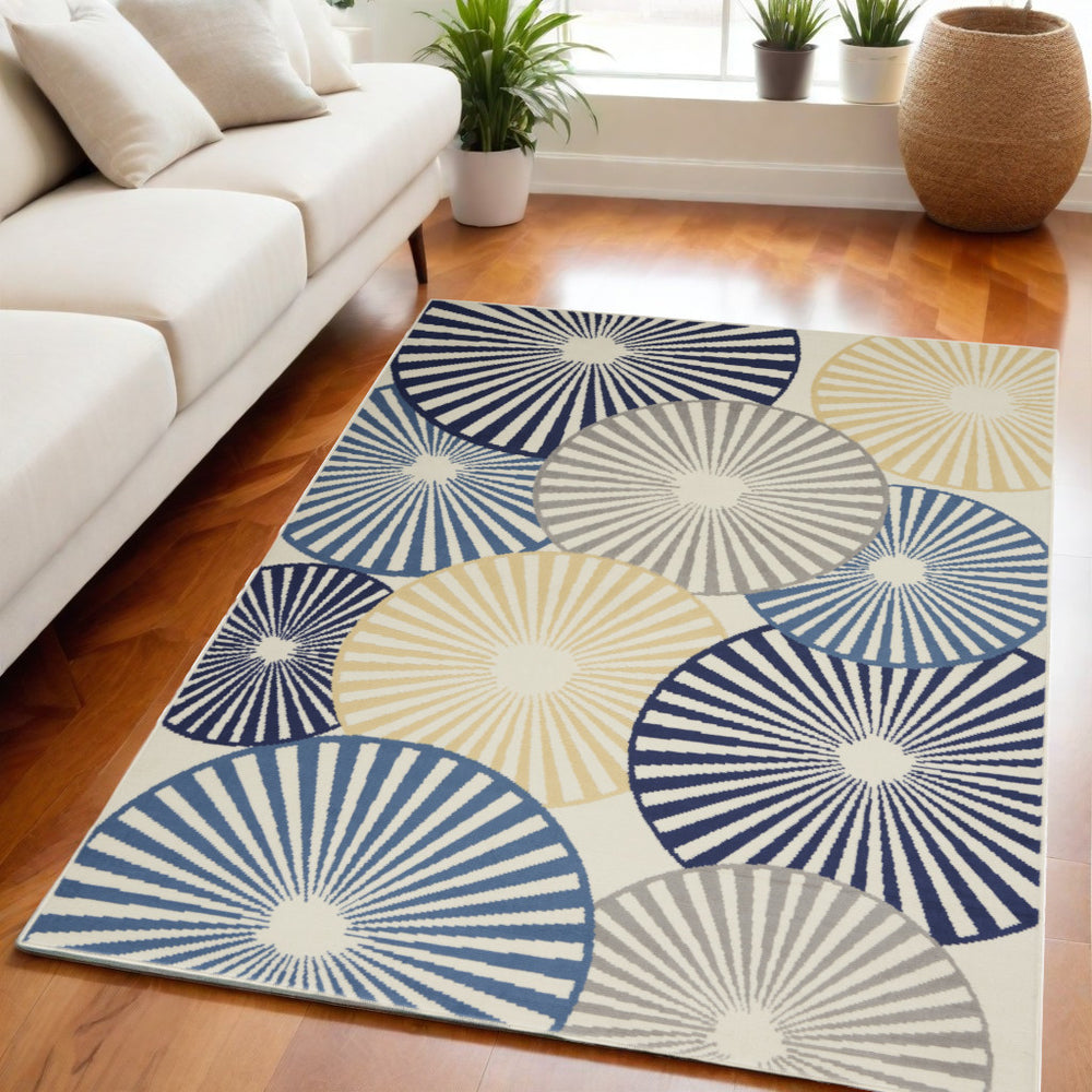Homeroots 5' X 7' Blue And Ivory Geometric Power Loom Area Rug  Polypropylene 545321