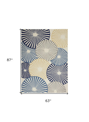 Homeroots 5' X 7' Blue And Ivory Geometric Power Loom Area Rug  Polypropylene 545321