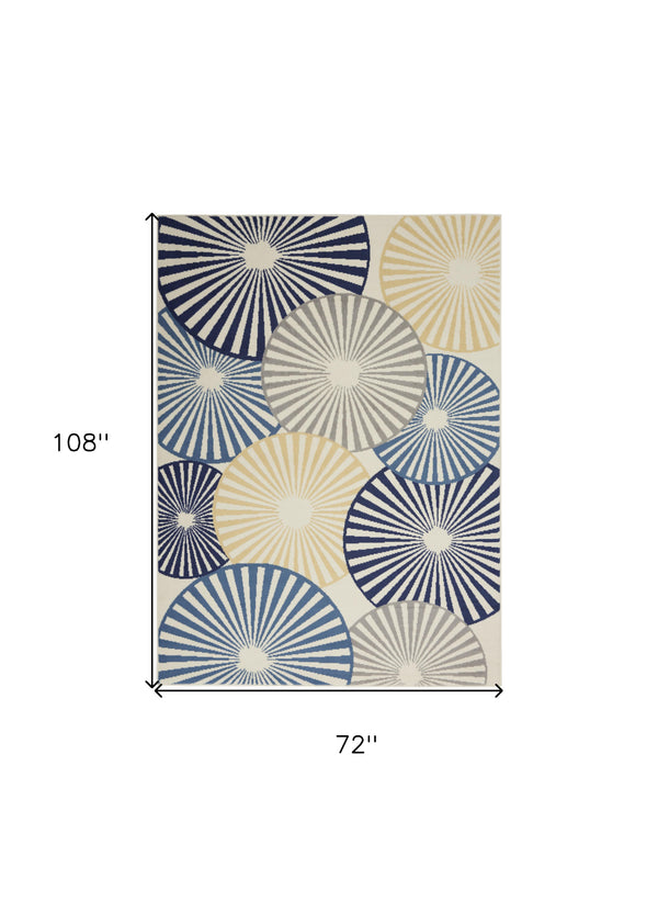 Homeroots 6' X 9' Blue And Ivory Geometric Power Loom Area Rug  Polypropylene 545322