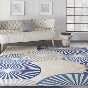 HomeRoots 7' Beige and Blue Geometric Power Loom Area Rug - Modern Style, Durable, Easy-Care for Any Room 7' X 10' 545323