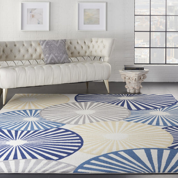 HomeRoots 7' Beige and Blue Geometric Power Loom Area Rug - Modern Style, Durable, Easy-Care for Any Room 7' X 10' 545323
