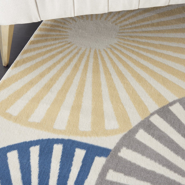 HomeRoots 7' Beige and Blue Geometric Power Loom Area Rug - Modern Style, Durable, Easy-Care for Any Room 7' X 10' 545323