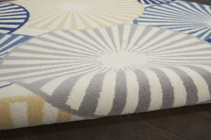 HomeRoots 7' Beige and Blue Geometric Power Loom Area Rug - Modern Style, Durable, Easy-Care for Any Room 8' Round 545324