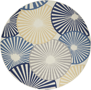 HomeRoots 7' Beige and Blue Geometric Power Loom Area Rug - Modern Style, Durable, Easy-Care for Any Room 8' Round 545324