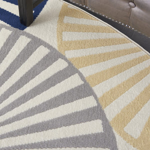 HomeRoots 7' Beige and Blue Geometric Power Loom Area Rug - Modern Style, Durable, Easy-Care for Any Room 8' Round 545324