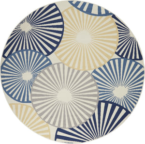 HomeRoots 7' Beige and Blue Geometric Power Loom Area Rug - Modern Style, Durable, Easy-Care for Any Room 8' Round 545324
