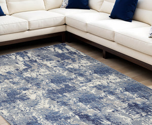 Homeroots 8' X 10' Blue And Ivory Abstract Power Loom Area Rug  Polypropylene 545334