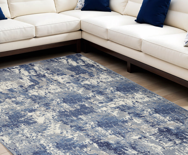 Homeroots 8' X 10' Blue And Ivory Abstract Power Loom Area Rug  Polypropylene 545334