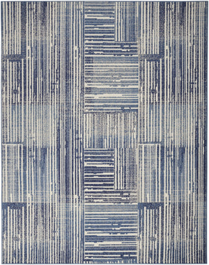 Homeroots 5' X 7' Blue And Gray Striped Power Loom Area Rug  Polypropylene 545337