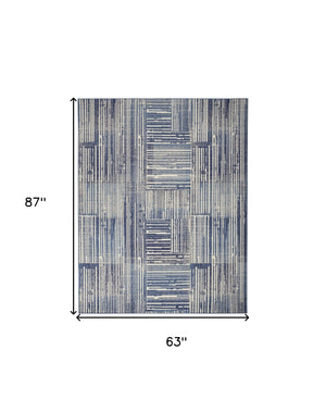 Homeroots 5' X 7' Blue And Gray Striped Power Loom Area Rug  Polypropylene 545337