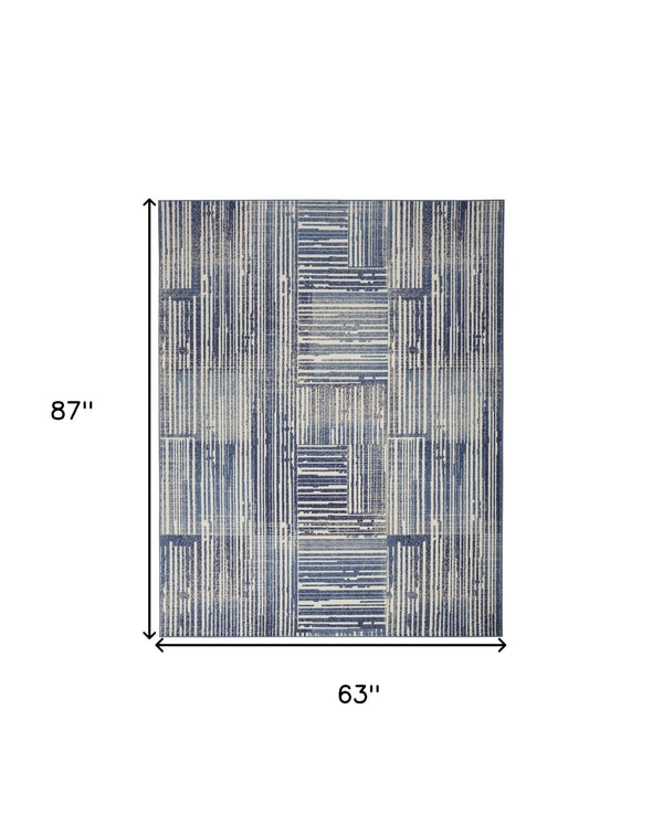 Homeroots 5' X 7' Blue And Gray Striped Power Loom Area Rug  Polypropylene 545337