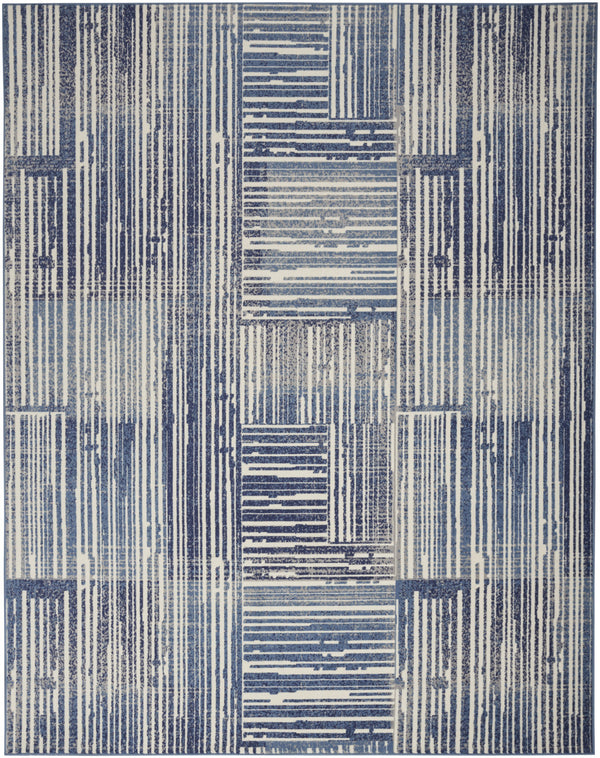Homeroots 8' X 10' Blue And Gray Striped Power Loom Area Rug  Polypropylene 545338
