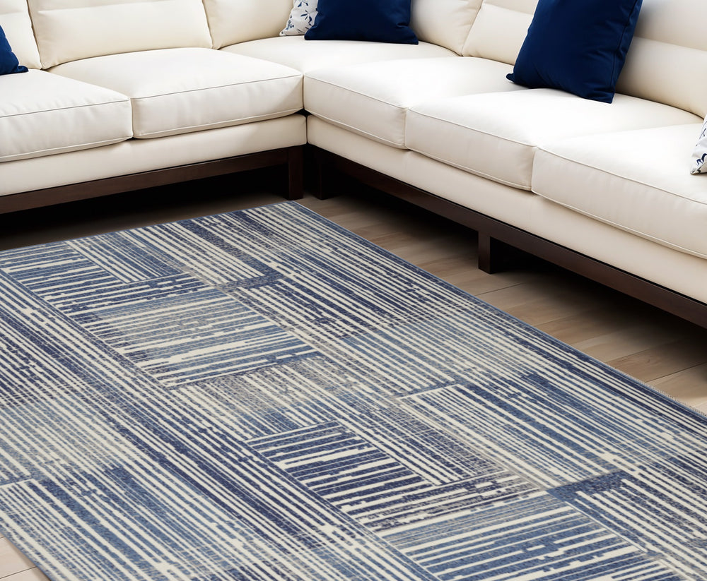Homeroots 8' X 10' Blue And Gray Striped Power Loom Area Rug  Polypropylene 545338