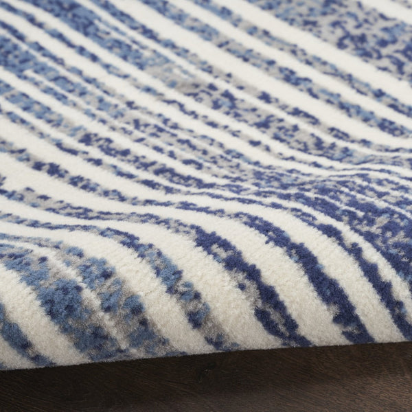 HomeRoots 8' Blue and Gray Striped Power Loom Area Rug - Durable, Stylish, and Easy-Care for Any Space! 8' X 10' 545338