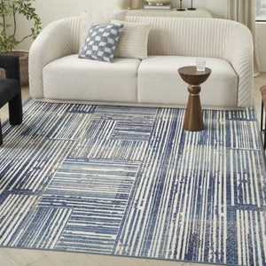 HomeRoots 8' Blue and Gray Striped Power Loom Area Rug - Durable, Stylish, and Easy-Care for Any Space! 8' X 10' 545338