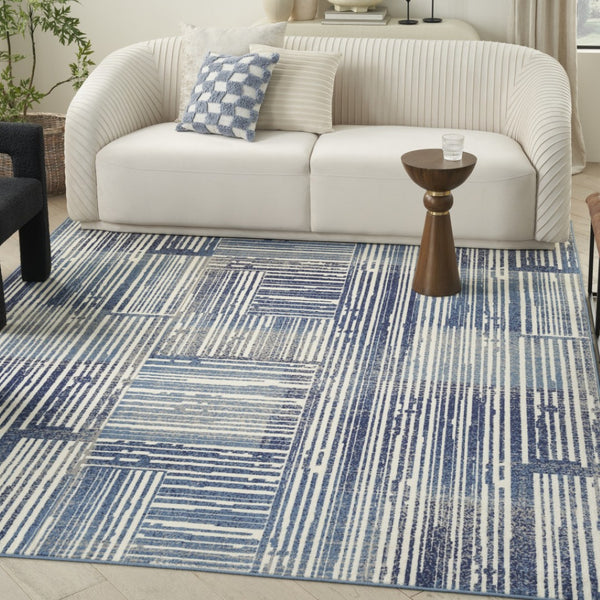 HomeRoots 8' Blue and Gray Striped Power Loom Area Rug - Durable, Stylish, and Easy-Care for Any Space! 8' X 10' 545338
