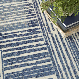 Homeroots 8' X 10' Blue And Gray Striped Power Loom Area Rug  Polypropylene 545338
