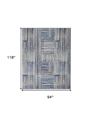 Homeroots 8' X 10' Blue And Gray Striped Power Loom Area Rug  Polypropylene 545338