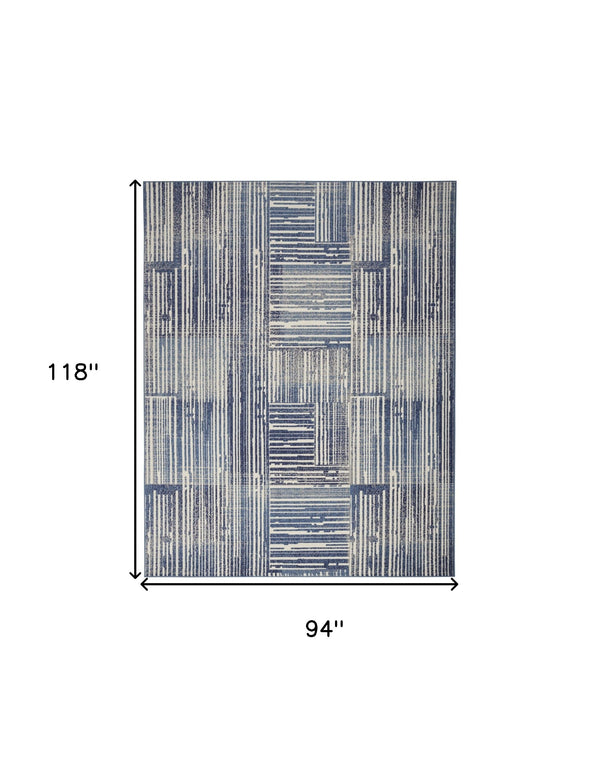 Homeroots 8' X 10' Blue And Gray Striped Power Loom Area Rug  Polypropylene 545338