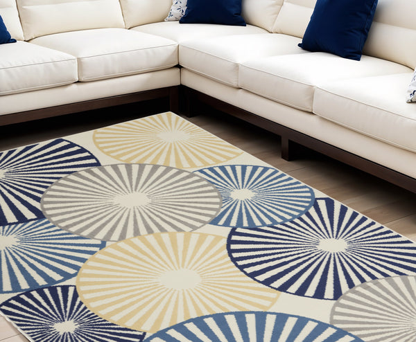Homeroots 8' X 10' Beige And Blue Geometric Power Loom Area Rug  Polypropylene 545340