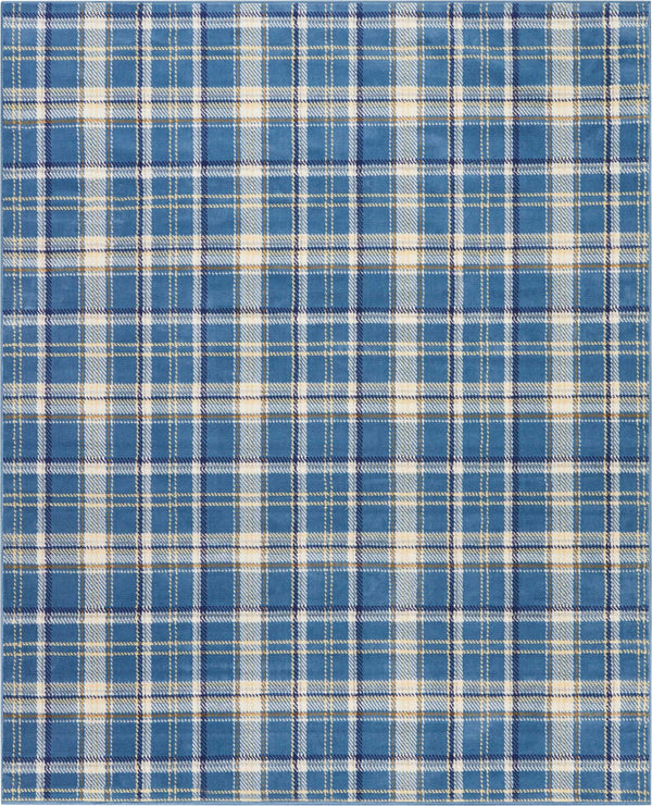 Homeroots 8' X 10' Blue And Beige Plaid Power Loom Area Rug  Polypropylene 545341