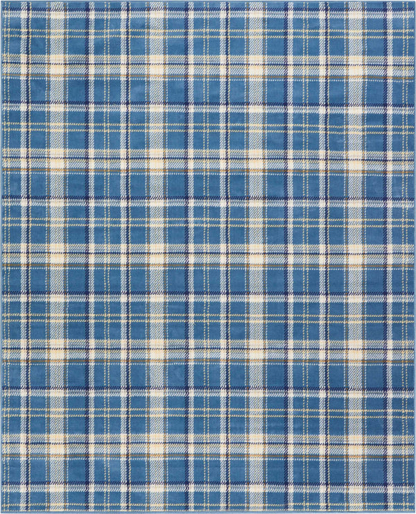 Homeroots 8' X 10' Blue And Beige Plaid Power Loom Area Rug  Polypropylene 545341