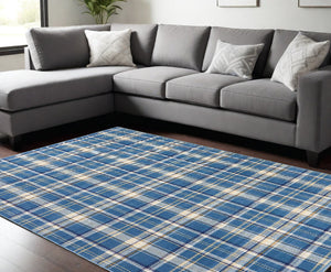 Homeroots 8' X 10' Blue And Beige Plaid Power Loom Area Rug  Polypropylene 545341