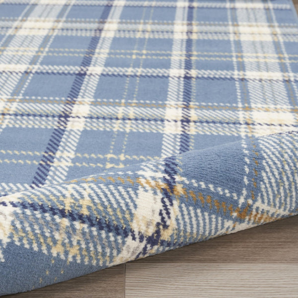 HomeRoots 8' Blue and Beige Plaid Power Loom Area Rug – Timeless Style, Easy Care, and Durable Design for Any Room 8' X 10' 545341